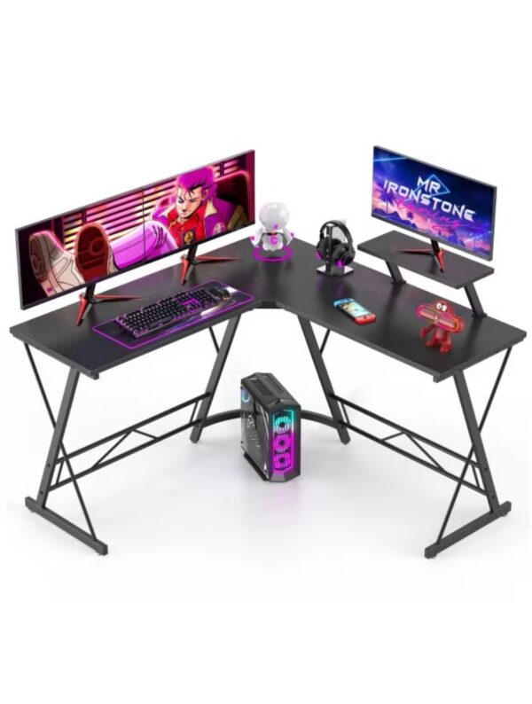 L Shaped Gaming Table with Large Monitor Stand for Home Office
